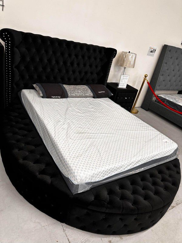 Velvet Upholstered Bedroom set Queen/King bed dresser nightstand and mirror chest option Sansom