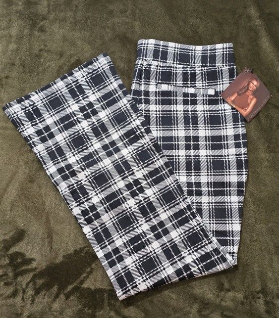 IMAN Global Chic 360 Slimming Boot-Cut Pants Black Plaid Women's Size Large