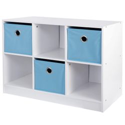 White 6-Cube Storage Organizer with Blue Fabric Bins