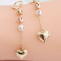 14k Gold Plated Heart Earrings New 