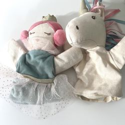 2 Mon Ami Pink Soft Doll & Unicorn Hand Puppet 12" Baby Plush Soft Eyes 2021 Cut