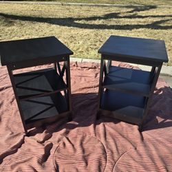 Pair of cute black side/end/ tables or pair of nightstands with shelves