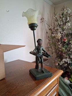 Antique Figural Table Lamp with Glass Shade