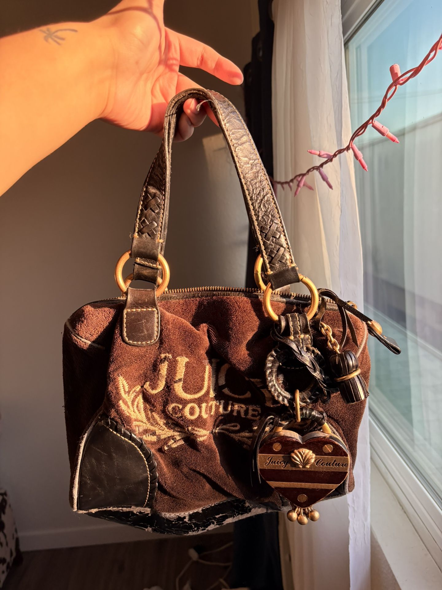 Juicy Couture Vintage Brown Velour Bag — Rare Charm — Pre-Loved