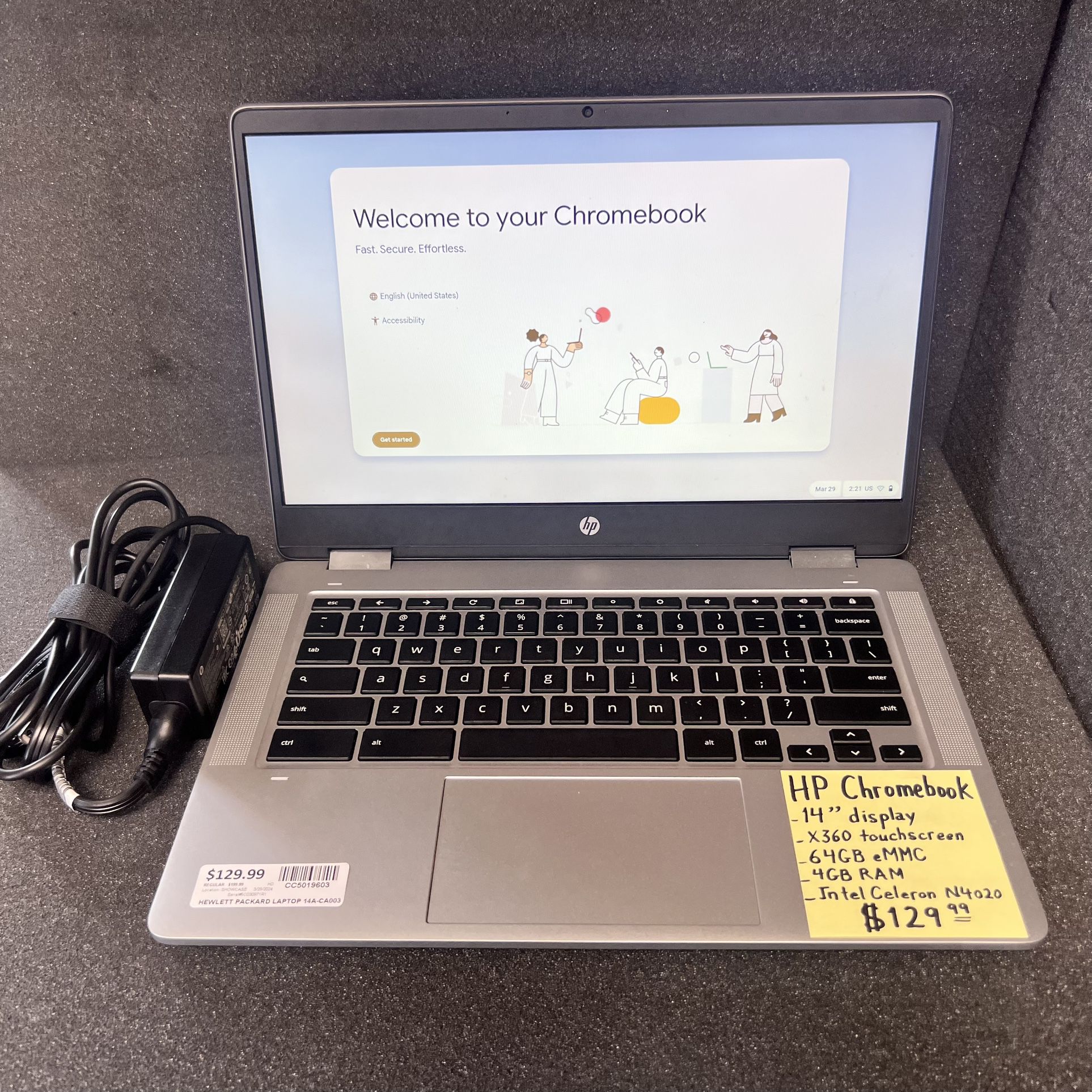 HP Chromebook 14” x360 Touchscreen 64GB eMMC 4GB RAM Intel Celeron N4020 Laptop 