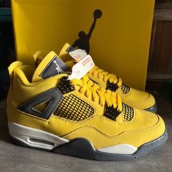 Jordan Air Jordan 4 retro “tour yellow” Mesh Cowhide Electric Mother Mid-top Retro Basketball Shoes Men's and Women's Black and Yellow
