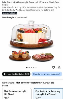 12-Inch Acacia Wood Cake Stand with Dome Lid