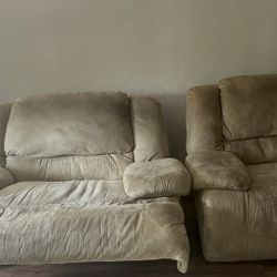 Oversized Beige Sofa And Chairs All Recliners!!!!