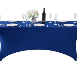 Royal Blue Stretch 6 foot Tablecloth Rectangle Fitted Spandex Wedding Table cover ~ NEW