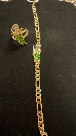 San Judas Gold-Tone Chain Necklace and Ring Set