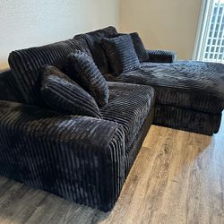 (Discount Code: RSG) Black Corduroy Modular Sectional Couch Set ✨ ⭐$39 Down Payment with Financing ⭐ 90 Days same as cash
