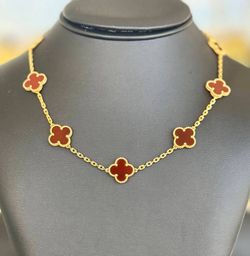 Jewelry Van Cleef & Arpels 18K Yellow Gold Carnelian 10 Motifs Vintage Alhambra 17” Necklace