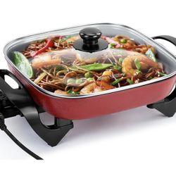 Holstein Housewares 12-Inch Electric Skillet - 1400W Electric Pan with Adjustable Temperature Control, PFOA-Free Non-Stick Coating, Cool-Touch Handles