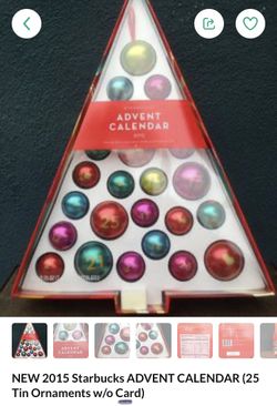 NEW 2015 Starbucks ADVENT CALENDAR (25 Tin Ornaments w/o Card)