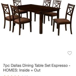 FS: Dallas Espresso Dining Room 7 Piece Set Table 6 Chairs