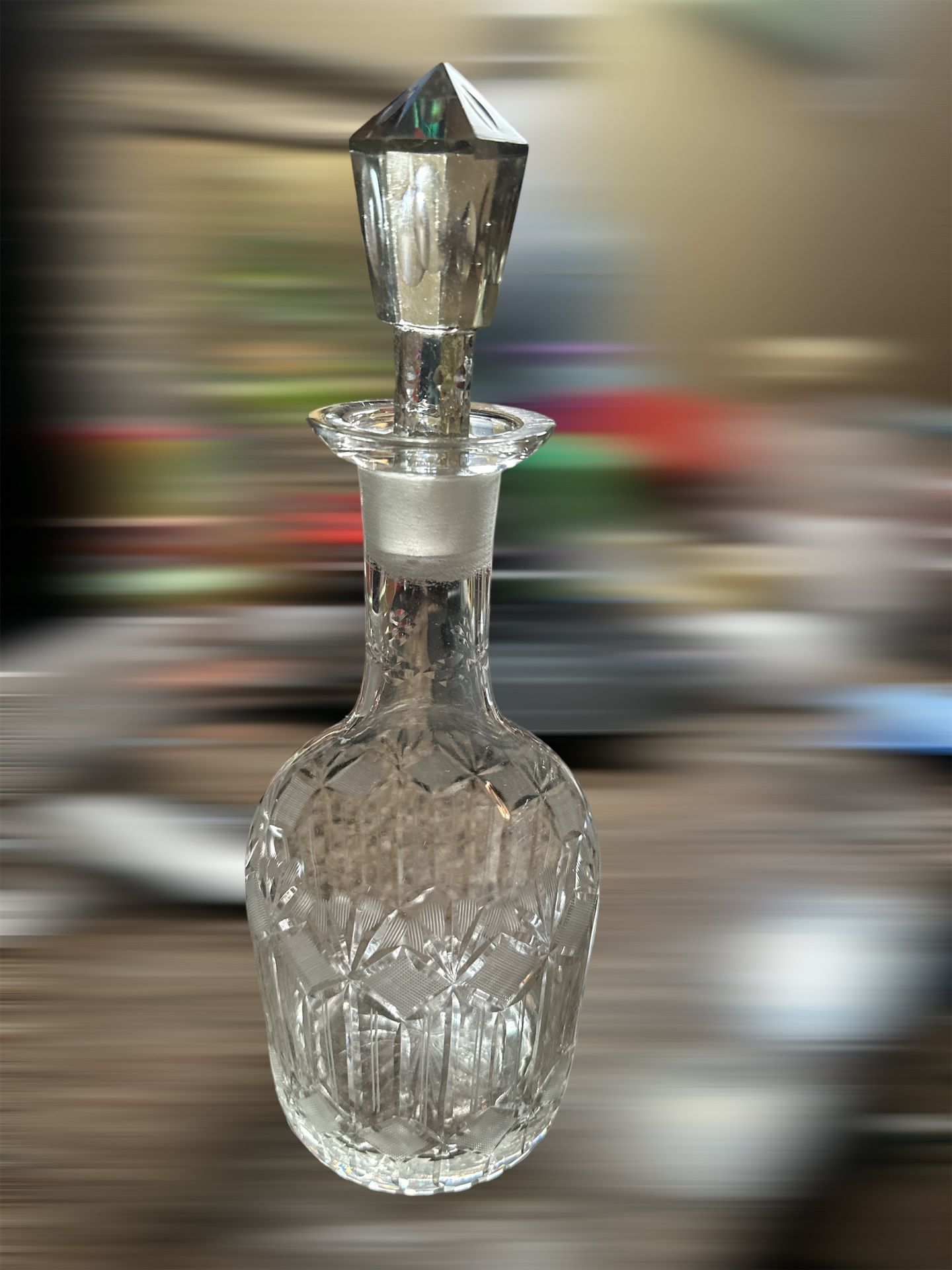 Decanter clear These vintage style glass decanter jars, each featuring a different cut glass design and shape with a round diamond patterned lid stopp