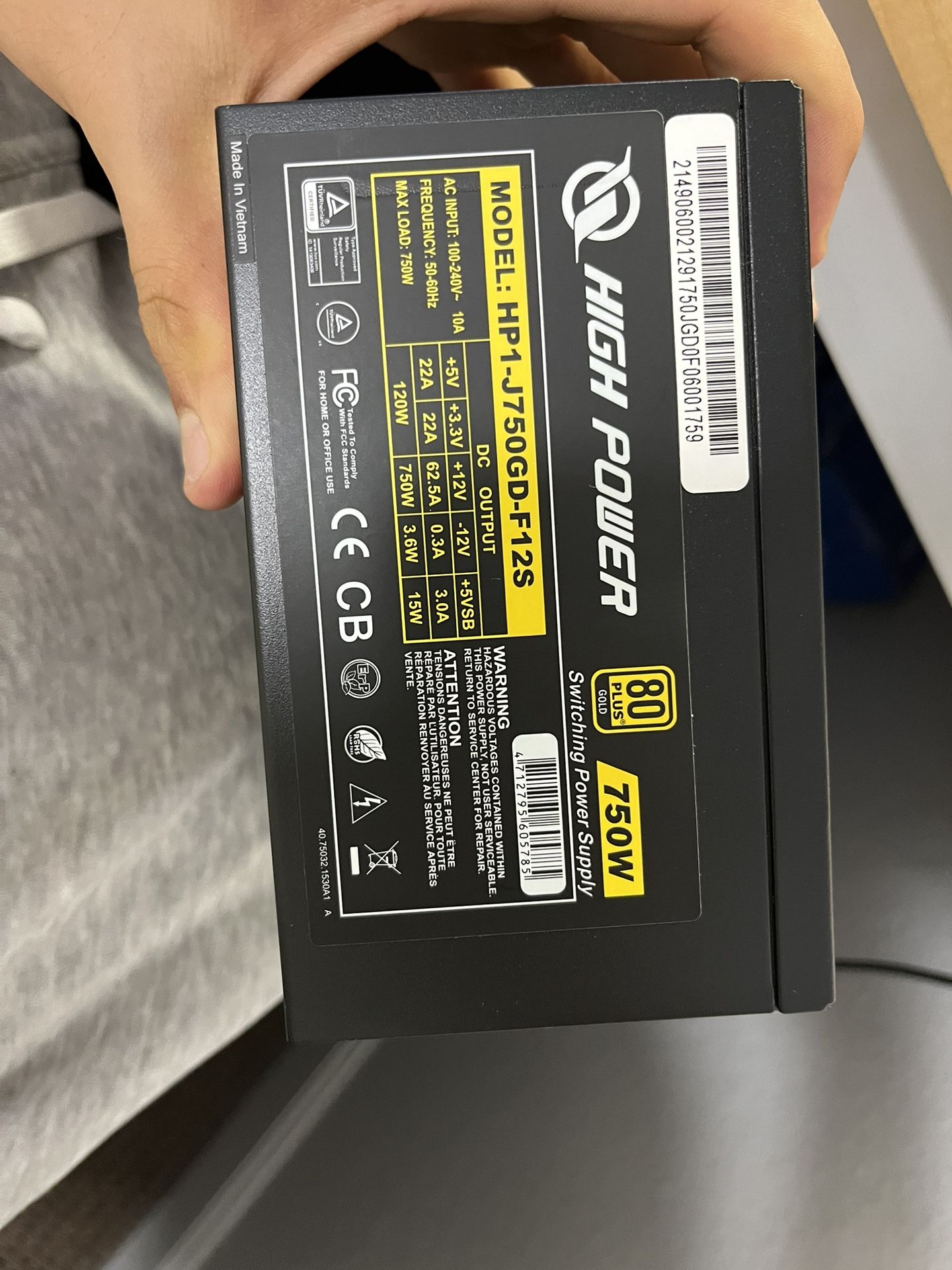 High Power Performance GD 750W 80+ Gold 62.5A Single Rail Active PFC Black ATX Power Supply