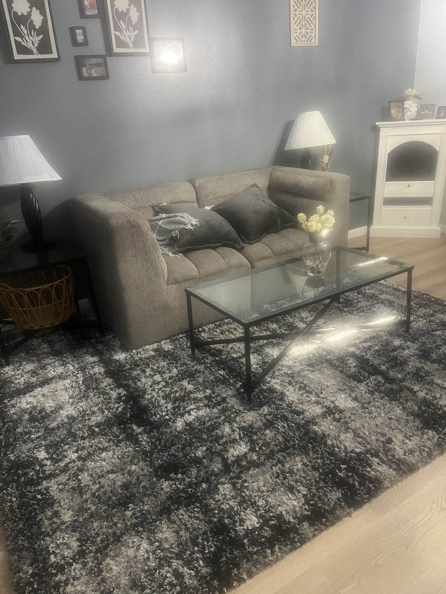 3 Piece Black Glass Coffee Table End Stands Set