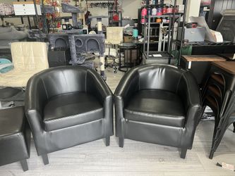 Set Of 2 Accent Chair, Faux Leather Armchairs Comfy Barrel Chairs Modern Club Chair with Soft Seat for Living Room Bedroom Reading Room Waiting Room, 