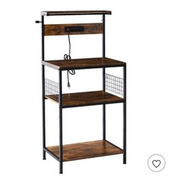 3-Tier Kitchen Baker’s Rack with Power Outlet & Storage Shelves,Rustic