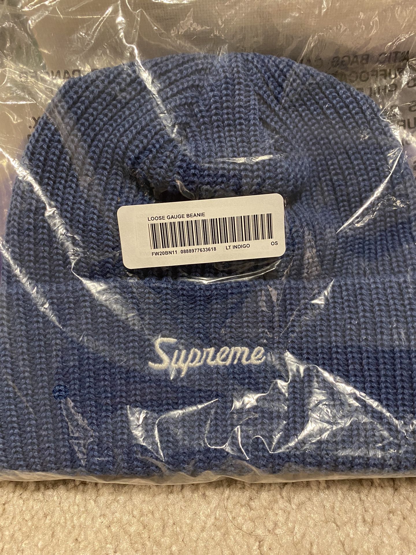 Brand New Supreme Loos Gauge Beanie Light Indigo FW20