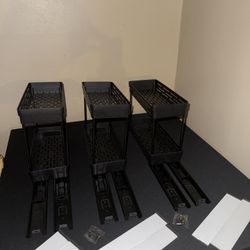 New Black 2-Tier Sliding Cabinet Organizers (3 sets)
