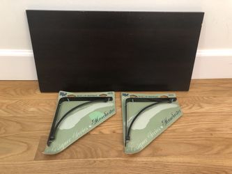Dark wood shelf w/ black hardware
