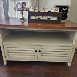 Two Tone Natural And Distressed Antique White  TV Consule