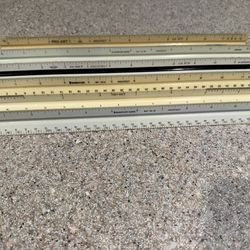 Vintage RULERS ARCHITECT SCALE Triangle, Flat, Slide Ruler Lot DRAFTSMAN Combo…