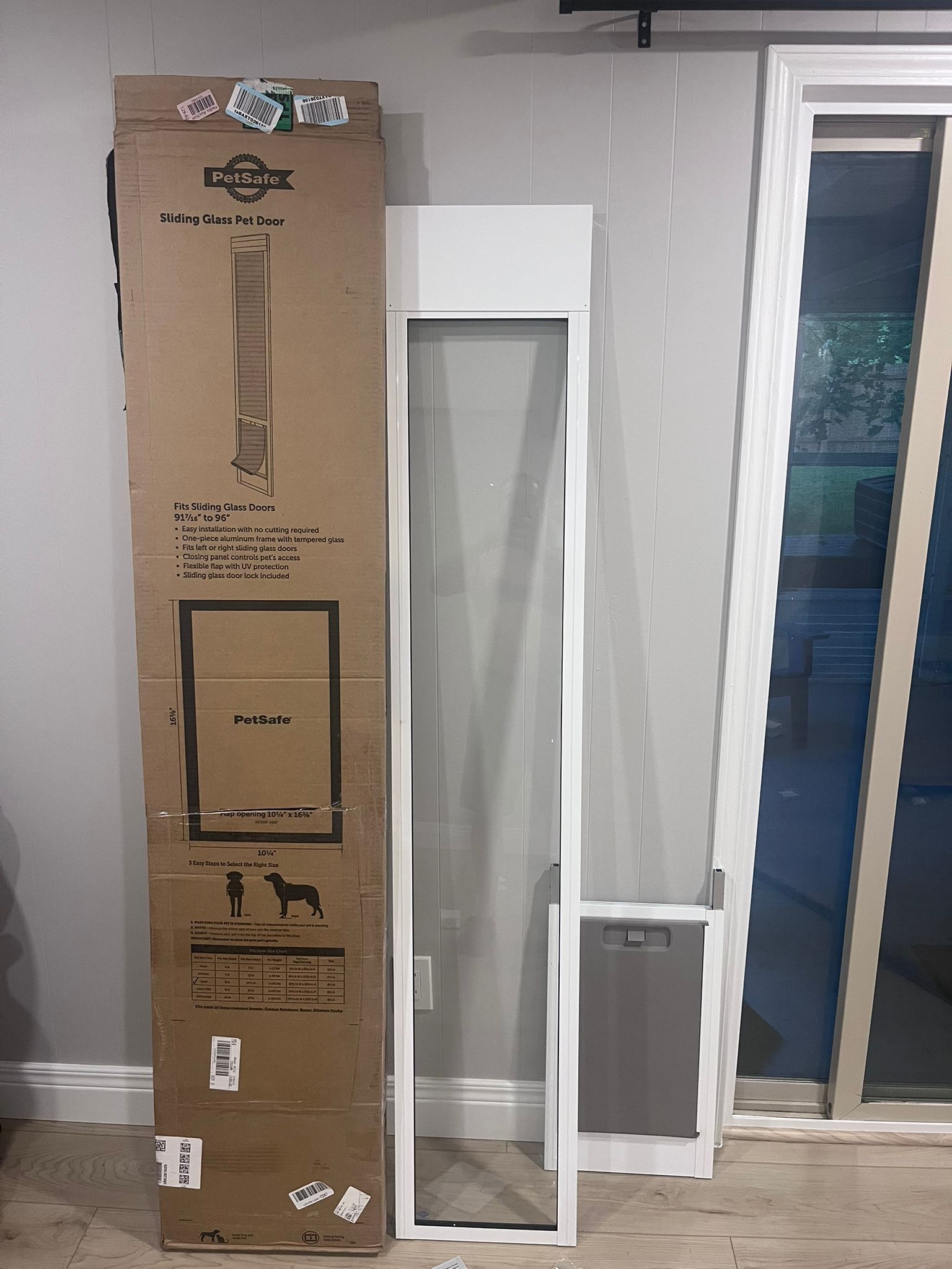 PetSafe Doggy Door for Sliding Glass Doors, Adjustable Height 91 7/16" to 96", No-Cut DIY Install, Aluminum Panel, Ideal for Renters, for Large Dogs U