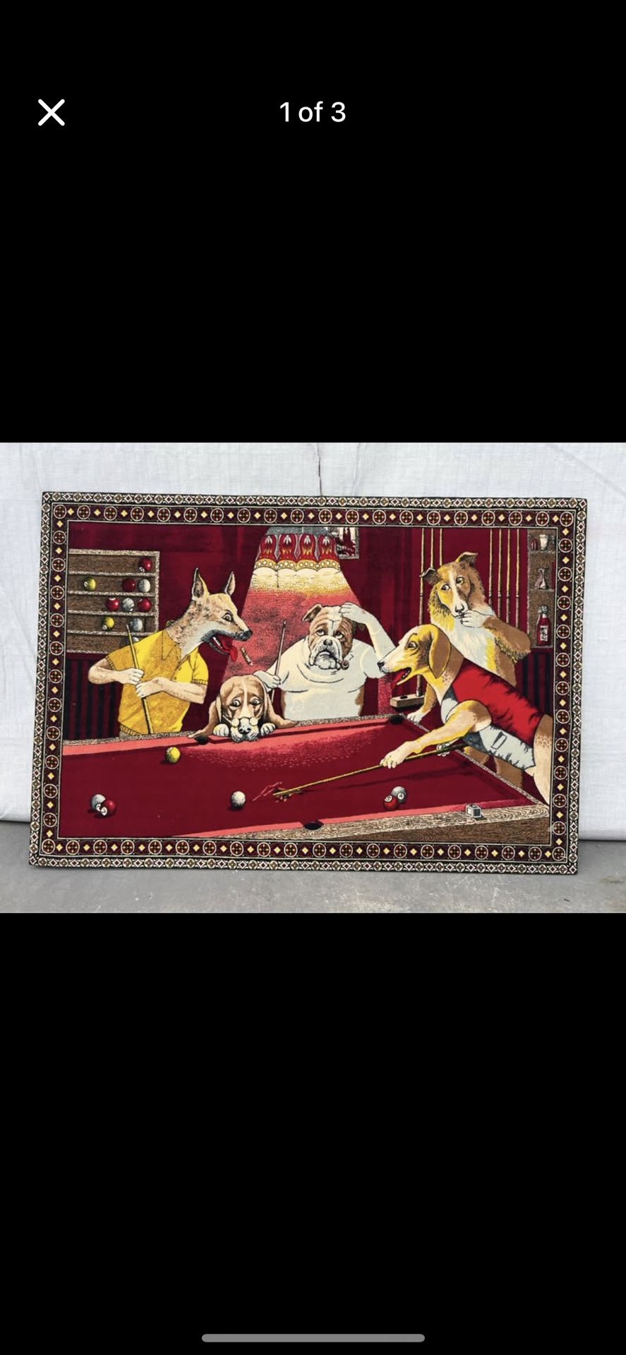 Vintage Dogs Playing Pool Framed Wall Rug