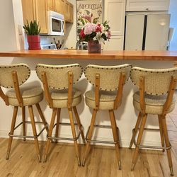 Authentic 50s MCM Wood & Vinyl Bar Stools Counter Chairs Set of 5 