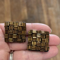 Vintage Brown Beaded Clip On Earrings