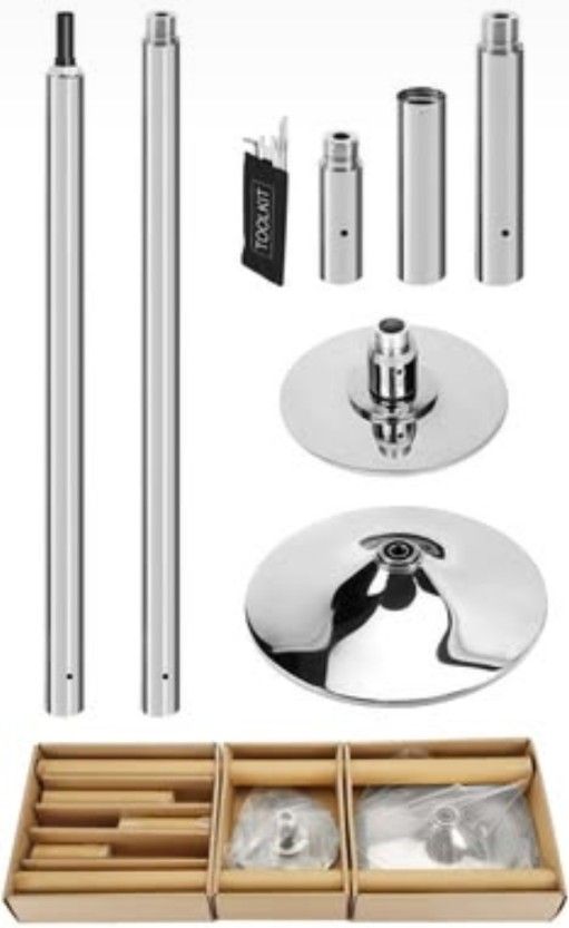 Exercise Dance Stripper Pole Spin/Static Adjusts 88"-107", Chrome, New