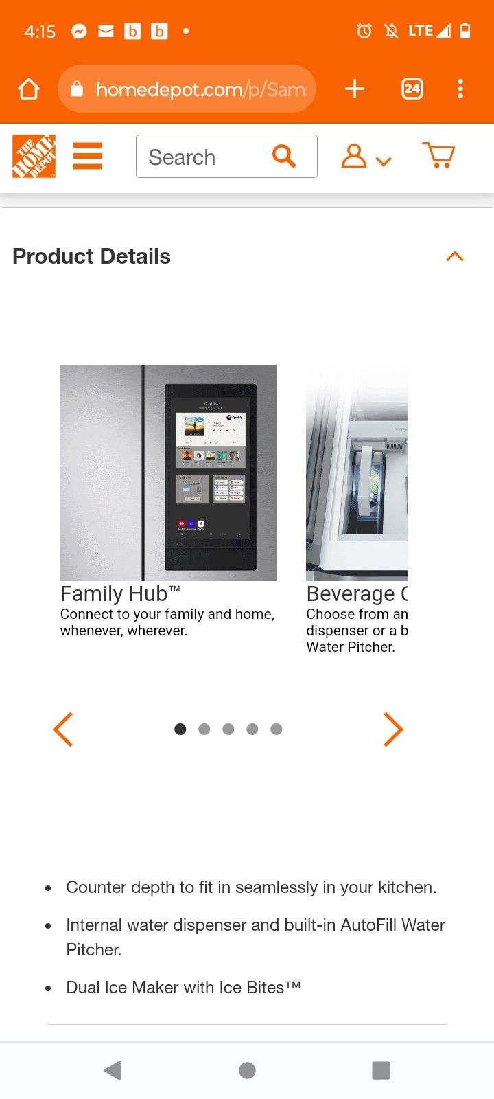 Samsung
23 cu.ft. 4-Door Family Hub French Door Smart Refrigerator Fingerprint Resistant Stainless