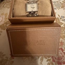 Michael Kors Logo Silver Dial Black Leather Watch