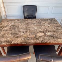 Large Marble Top Dinning Table with Five Chairs 