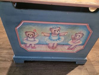 Vintage Teddy Bear Ballerina Wooden Storage Chest Toy BoxSolid real wood storage chest featuring a charming hand-painted teddy bear ballerina design.