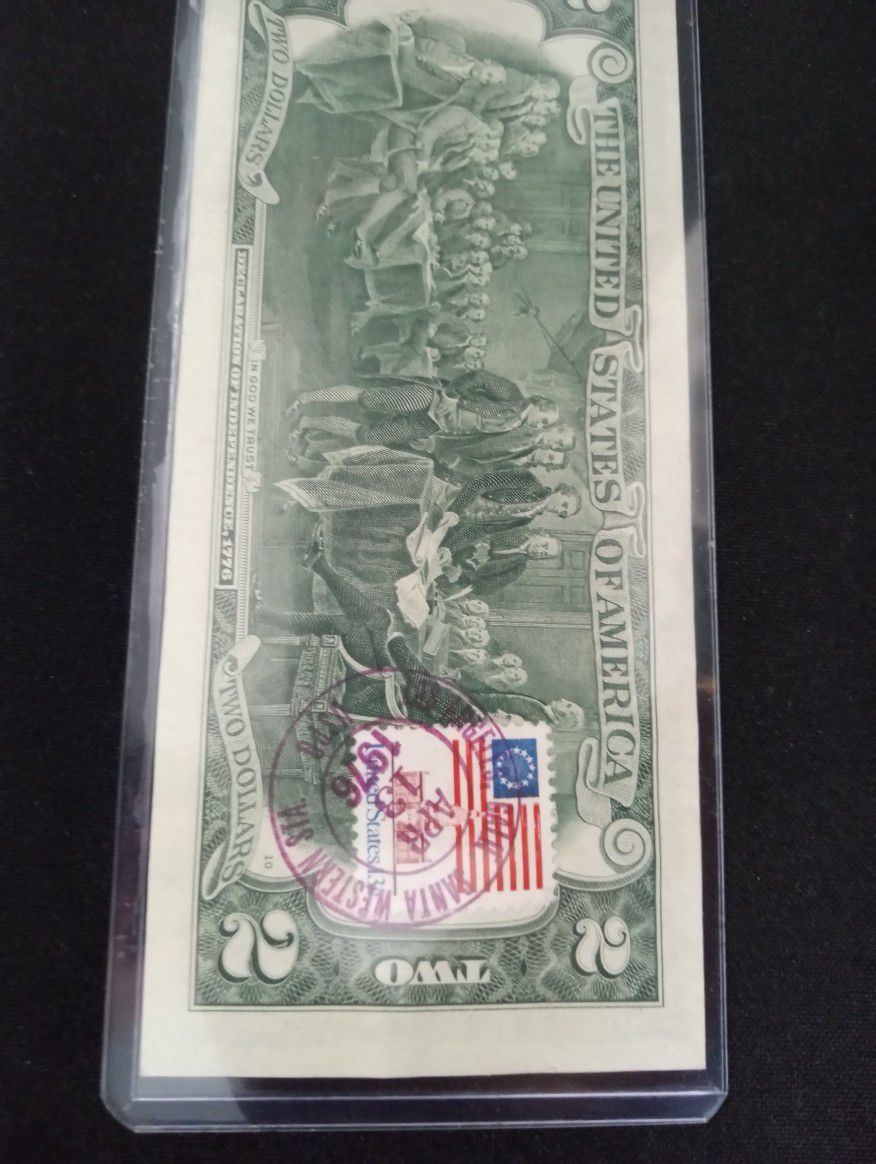 $2 Dollar  Bill 1976 serie L ( issue stamp at wrong size)