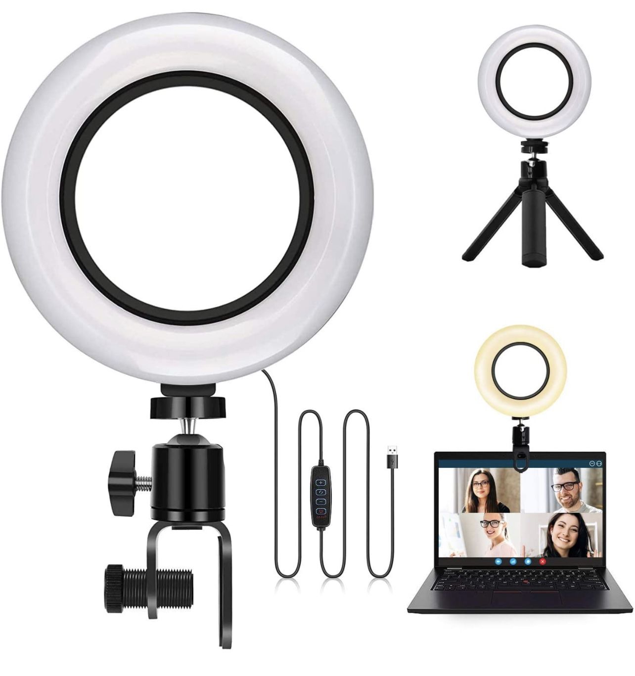 6" LED Ring Light with Clamp Mount and Tripod Stand, Selfie Video Conference Lighting for Laptop Computer, Mini Portable Desktop Ring Light for Live S