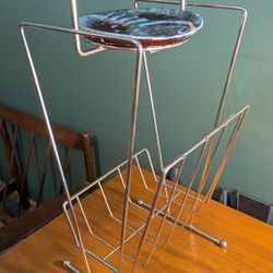 VTG Mid Century Modern 1950s 60s Chrome Ashtray Smoking Stand Blue & Black MCM 