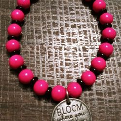 Pink And Black Bead Bracelet