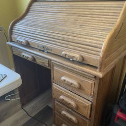 Smaller Antique All Wood Roll Top Desk 