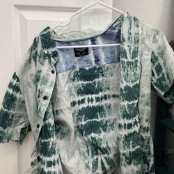 Sunrise Kingdom Green Tie-Dye Men's Button-up Shirt