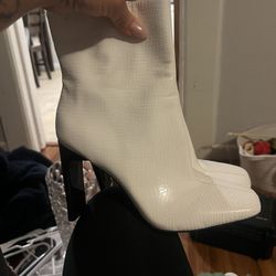 White Skin Ankle Boots 