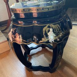 Black Lacquer Hand Painted Small Oriental Table