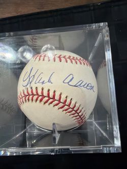 Hank Aaron signed baseball with case