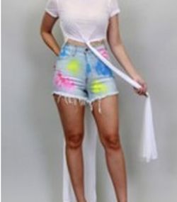 Paint splatter jeans shorts