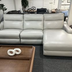 Furniture- 3 Pc 100% Real Leather Sectional With 2 Power Recliners- Gabrine 