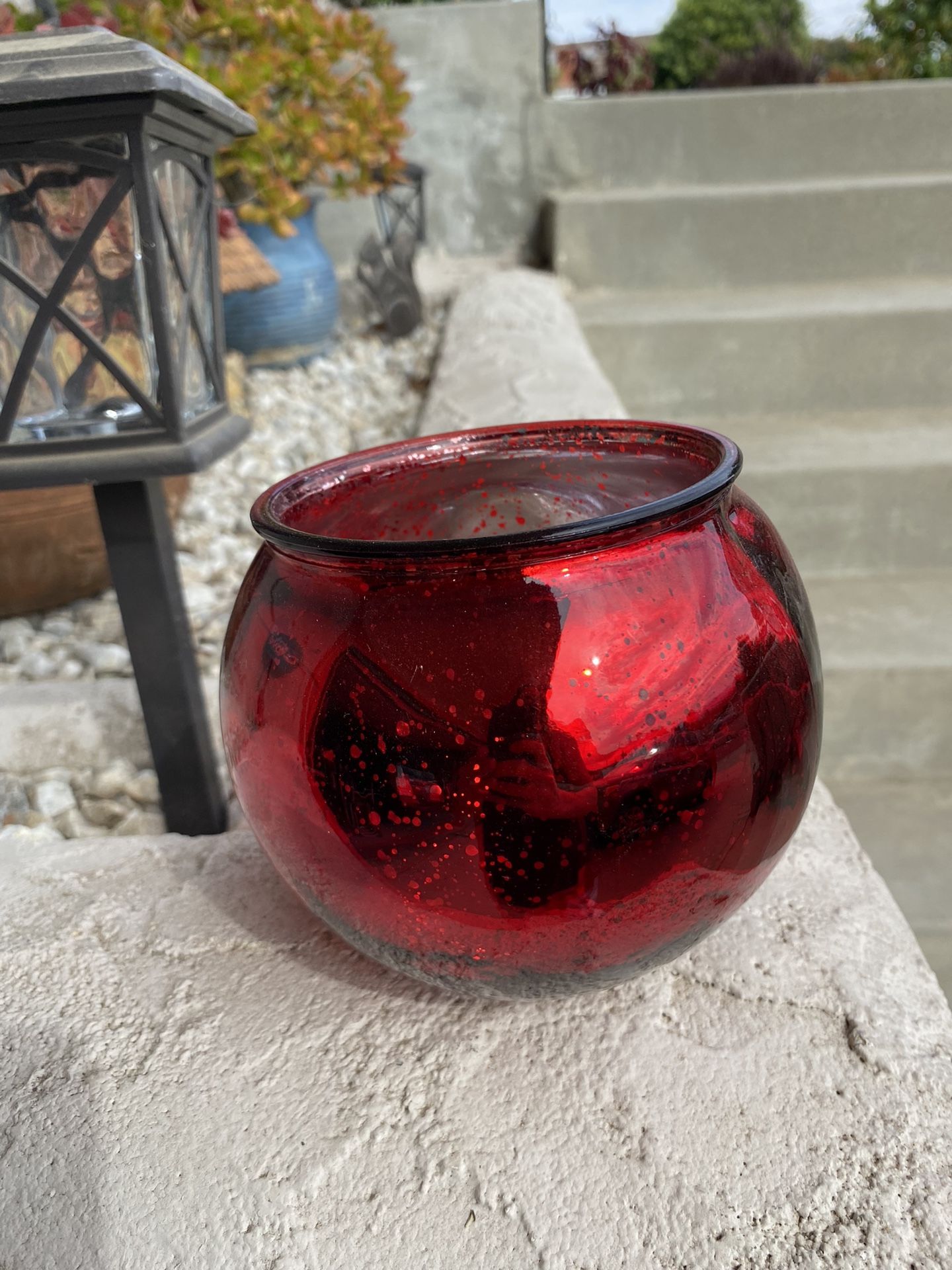 Frosted Red Glass Flower Pot